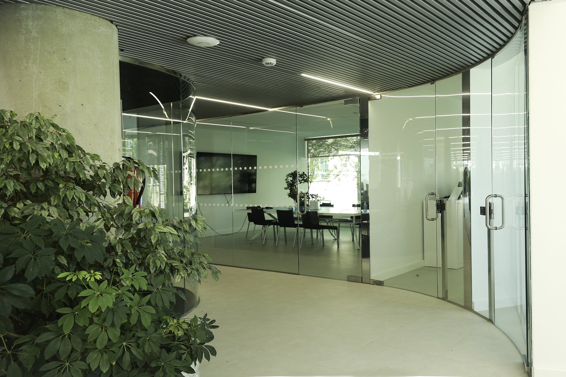 Mamparas de oficina puerta curvada