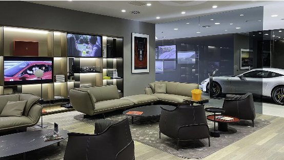 Mamparas de oficina y vidrio videowall Concesionario Ferrari Santogal